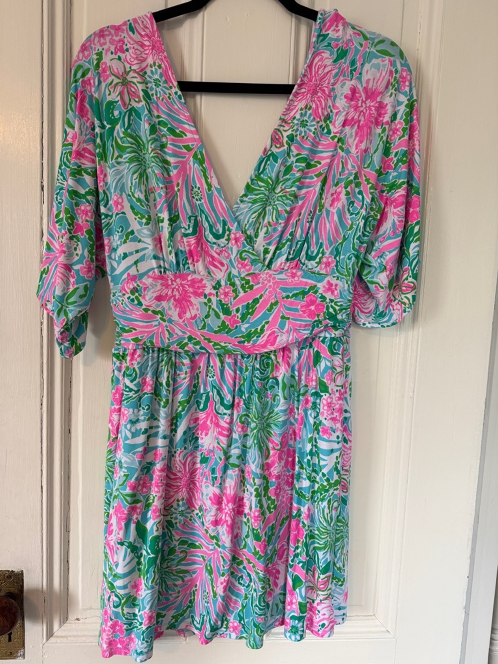 Lily Pulitzer Parigi Floral V-Neck Skort Romper in Pink & Green “Leaf in Wild” M - Picture 4 of 8